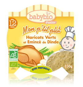 Babybio junior : Mon p'tit plat , Haricots vert et Emincé de Dinde ( dès 12 mois ) 230g Babybio junior : Mon p'tit plat , Haricots vert et Emincé de Dinde ( dès 12 mois ) 230g