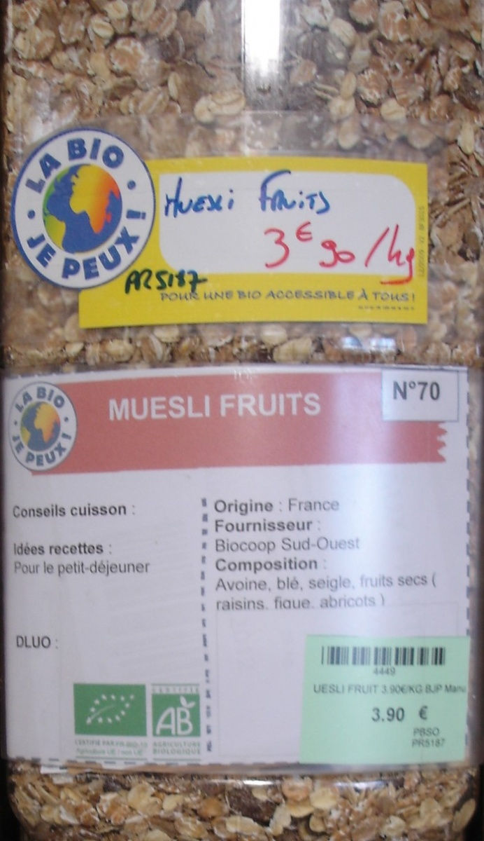 Muesli aux fruits ( prix au kg )