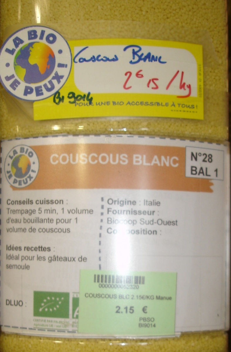 Couscous blé dur blanc ( prix au kg )