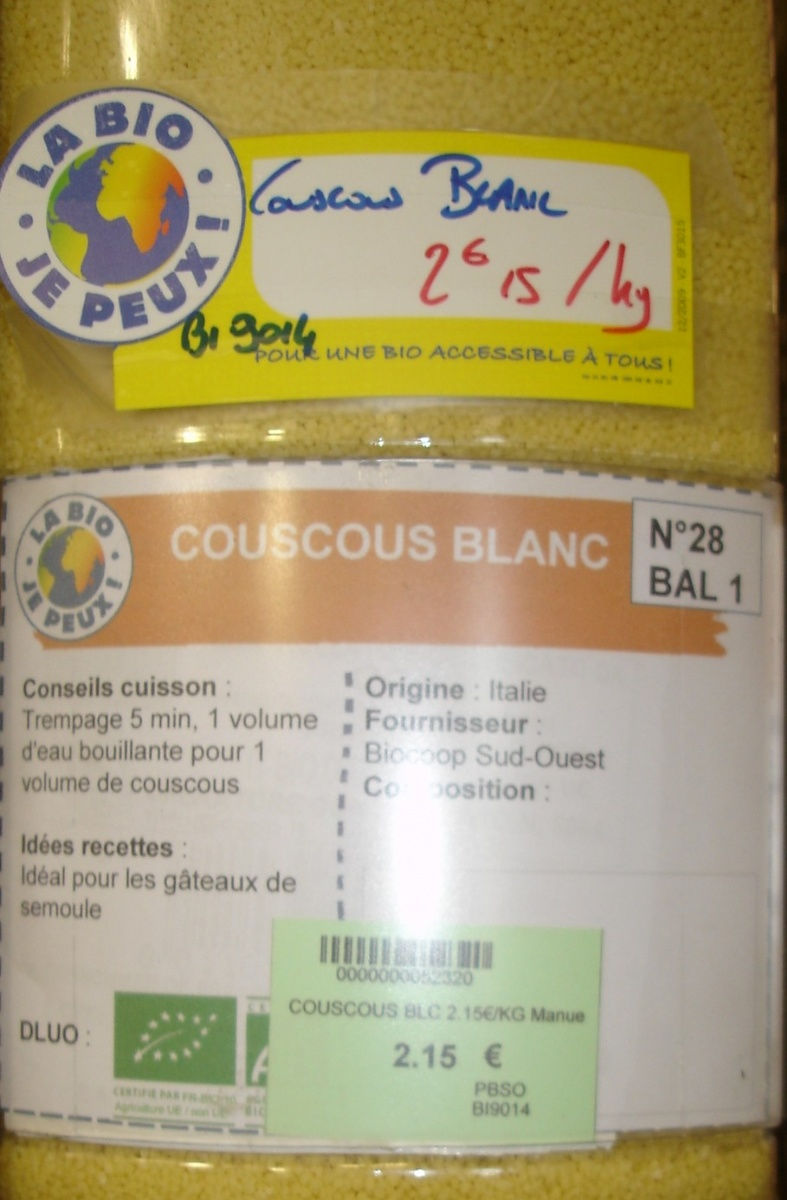 Couscous blé dur blanc ( prix au kg ) Couscous blé dur blanc ( prix au kg )