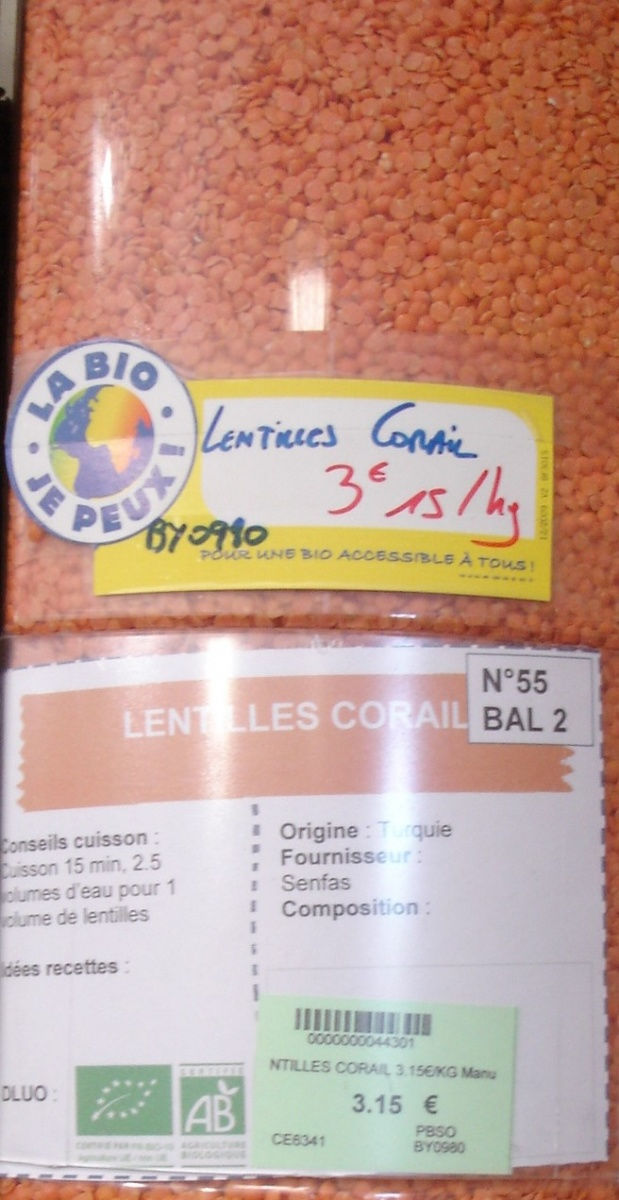 Lentilles corail ( prix au kf ) Lentilles corail ( prix au kf )