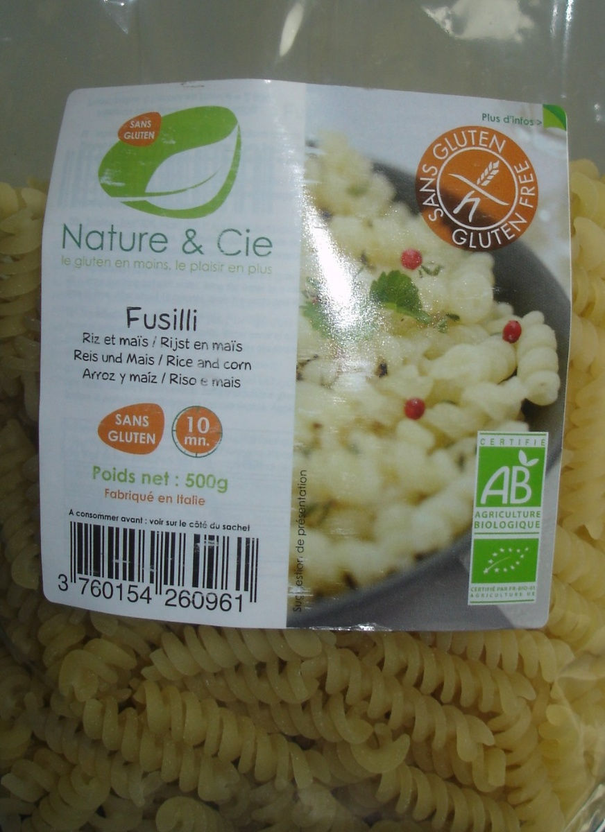 Nature & Cie, Fusilli Riz & Mais 500g Sans Gluten 